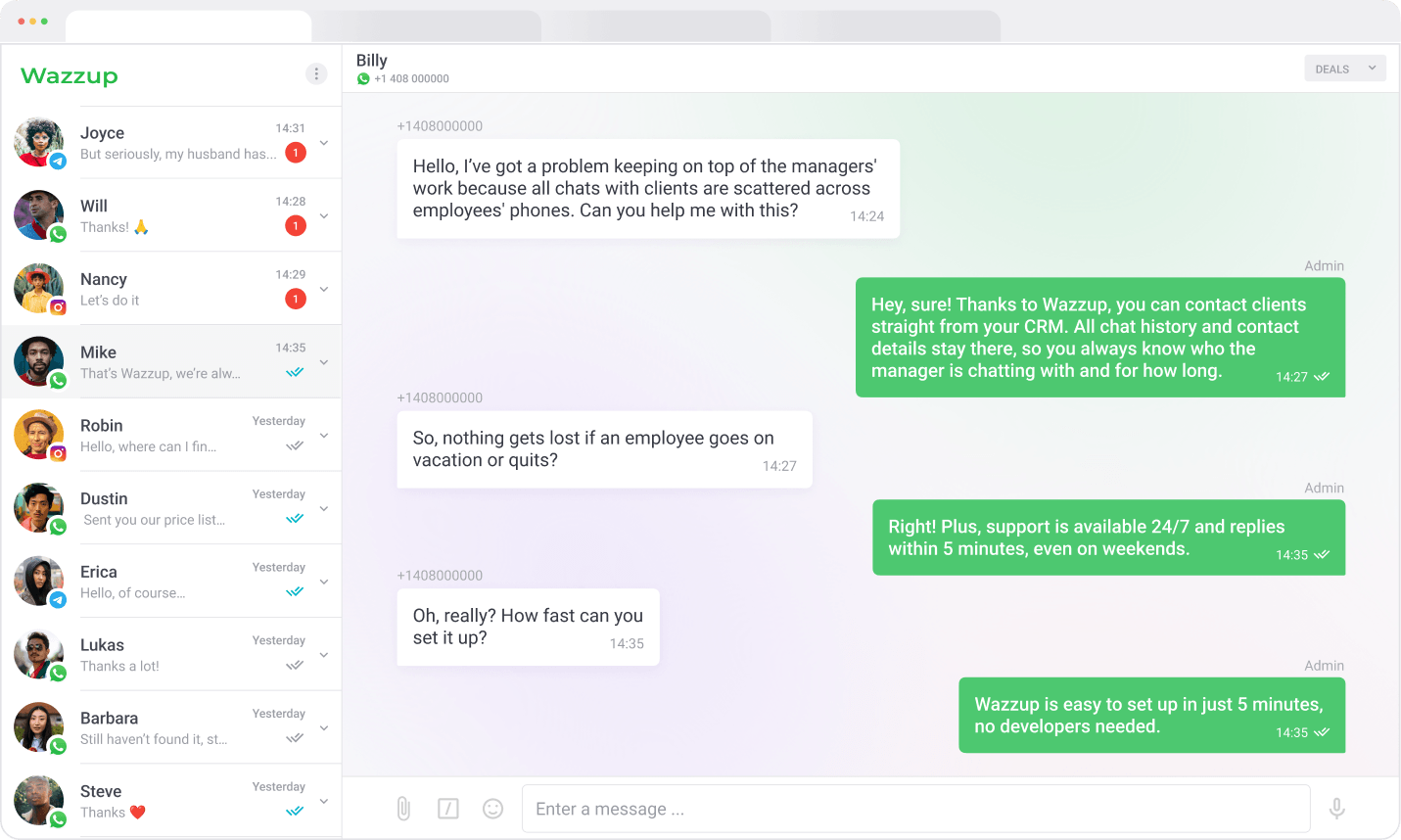 Wazzup conversations in CRM
